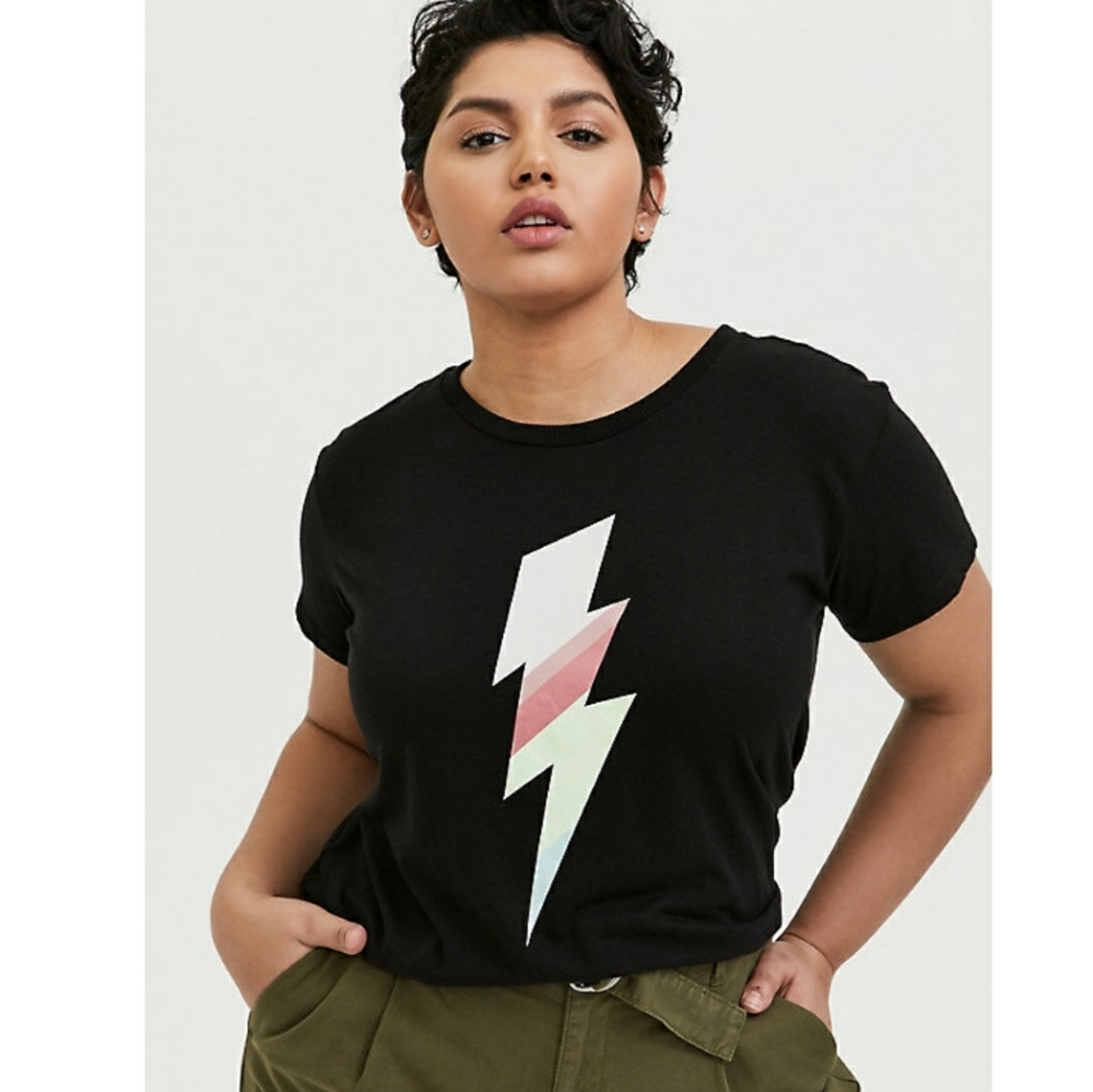 Torrid Lighting Bolt Graphic Crop Crew Neckline Short Sleeve Tee Black Pastel 3X